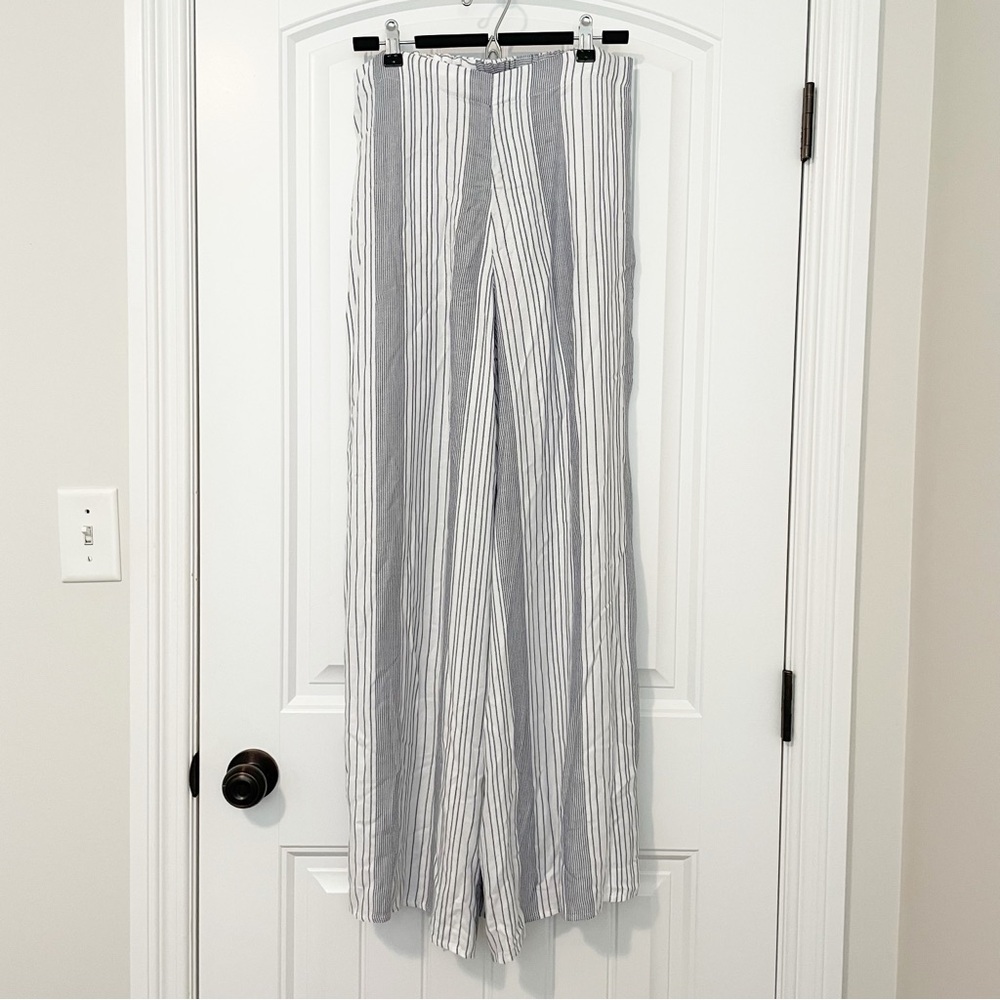 Turquoise Couture Blue and White Stripe Wide Leg Beach Coverup Pants Size Small